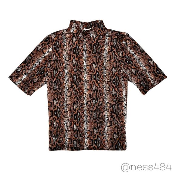Olivia Rae Snake Print Turtleneck Blouse w/Short Sleeves, M - Picture 1 of 4
